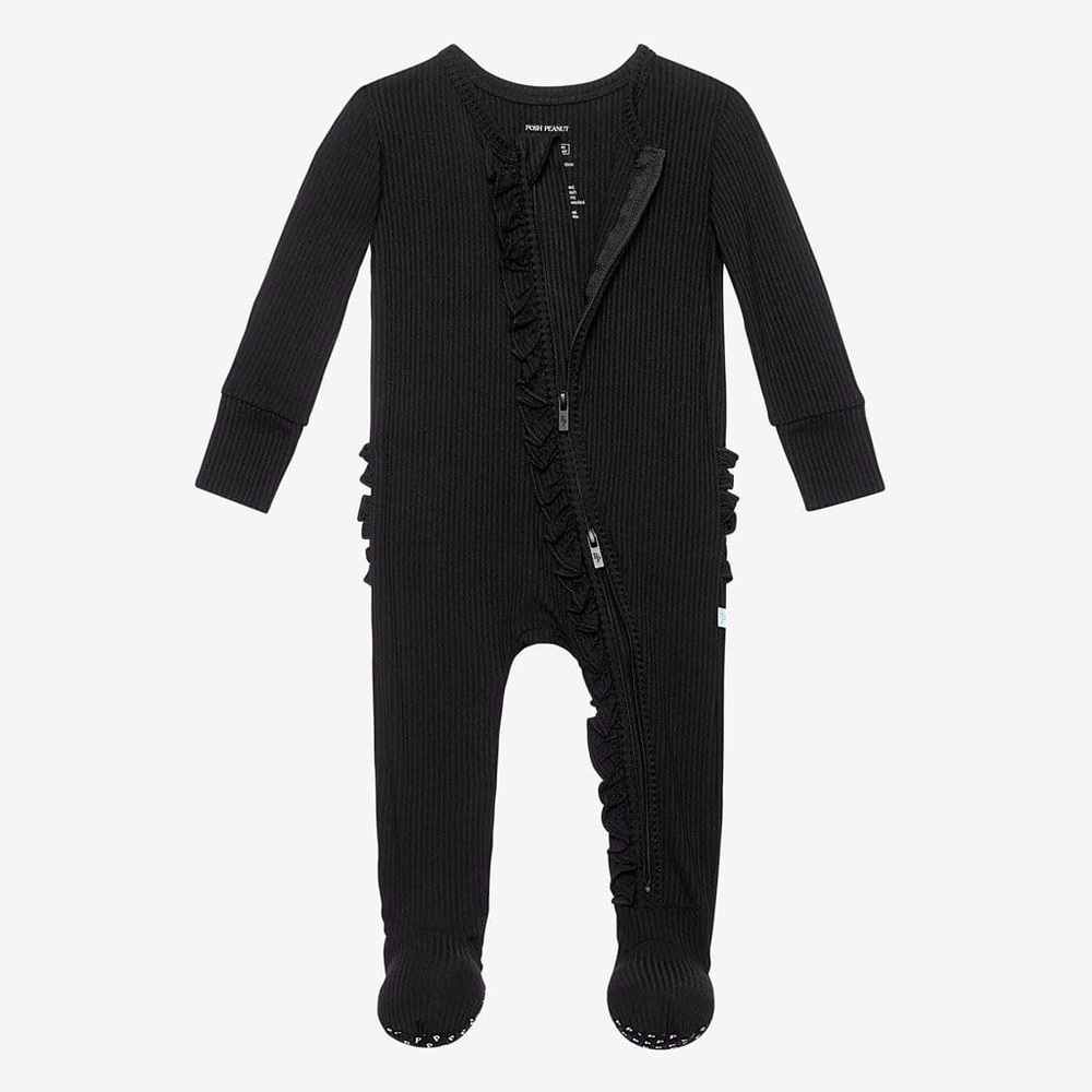 Posh Peanut Ruffled Footie Girls 0-3M Black Zippered Sleeper Pajamas Bamboo - Picture 8 of 9